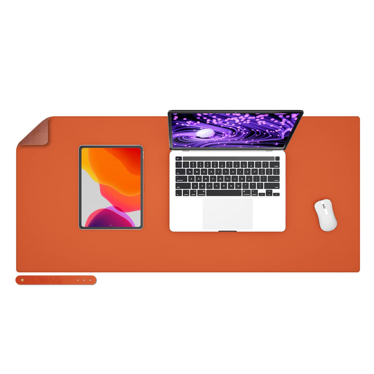 Wolaile PU Leather Desk Pad Blotter,Waterproof Orange Office Desk Mat for Women,Non-Slip Writing