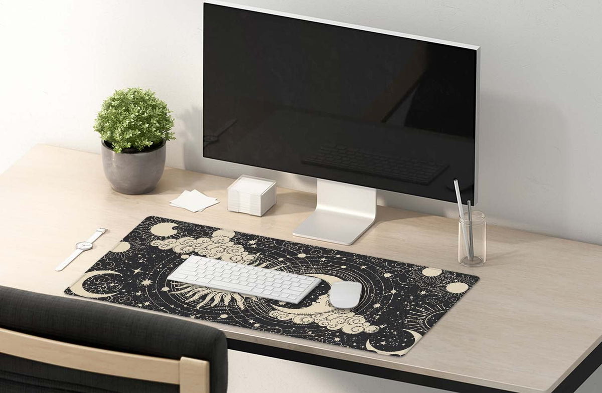 SSOIU Astrology Sun with Moon Mouse Pad 35.5 X 15.7 Inch XXL Black Full Desk Mousepad Extended