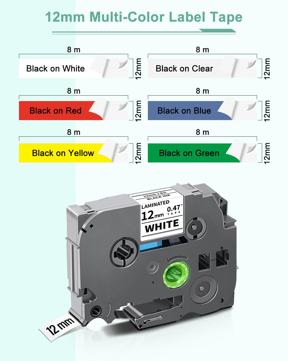 6-Pack Compatible for Brother Label Maker Tape 12mm 0.47" Multi Color