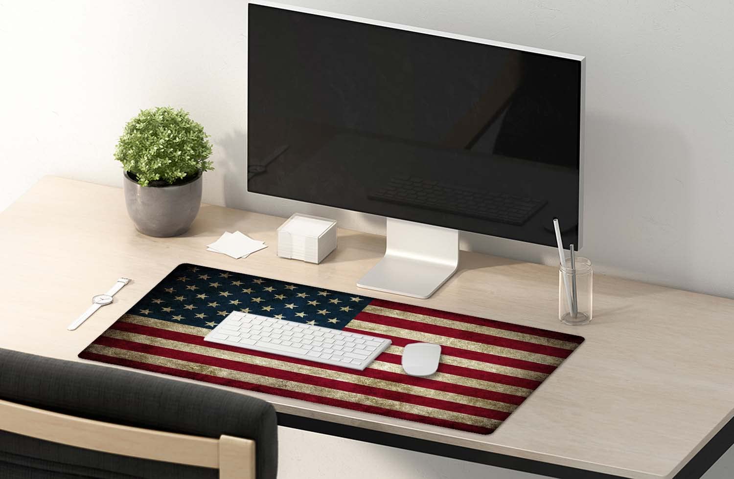 SSOIU Vintage American Patriotic US Flag Mouse Pad 35.5 X 15.7 Inch XXL Full Desk Mousepad Extended