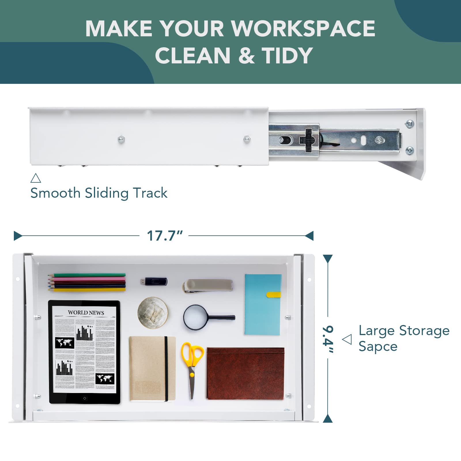 FLEXISPOT Under Desk Drawer, Steel Drawer for Desk Slide-out, Under table Mounted Drawer, Standing