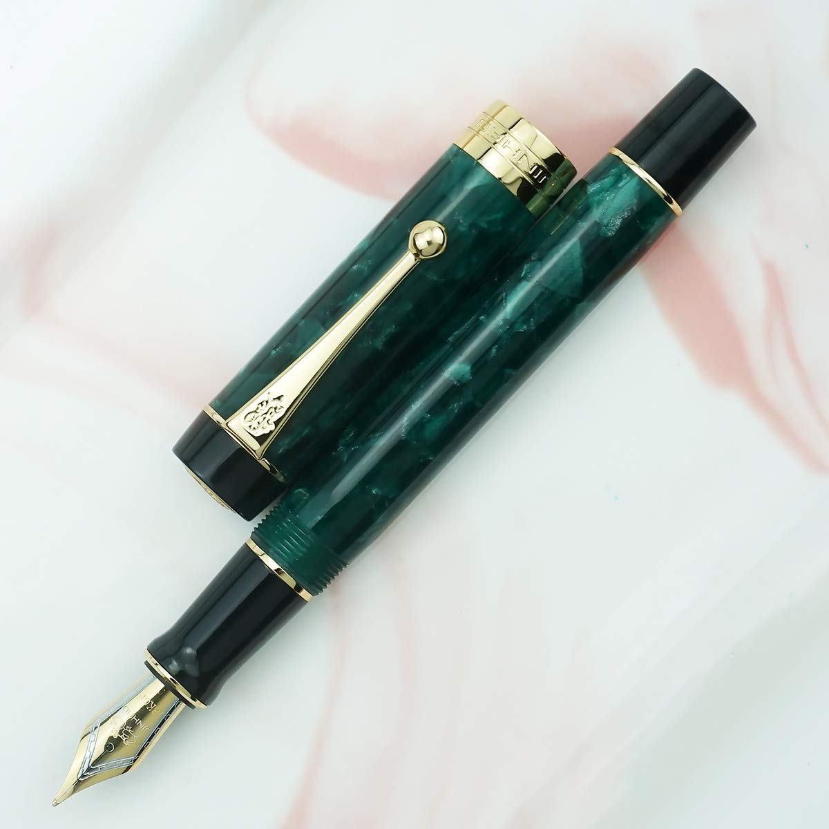 Jinhao 100 Fountain Pen Classic Style Green Acrylic, Fine Point with Converter and Gold Trim Pen