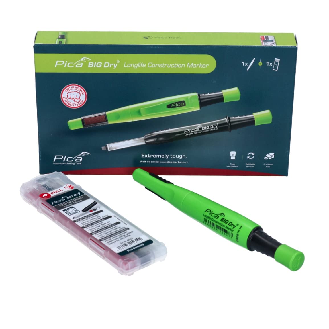 Pica 6095 Marker/Deep Hole Marker Value Box Pen Big Dry, 1 x Refill Water Soluble "Red" and "White"