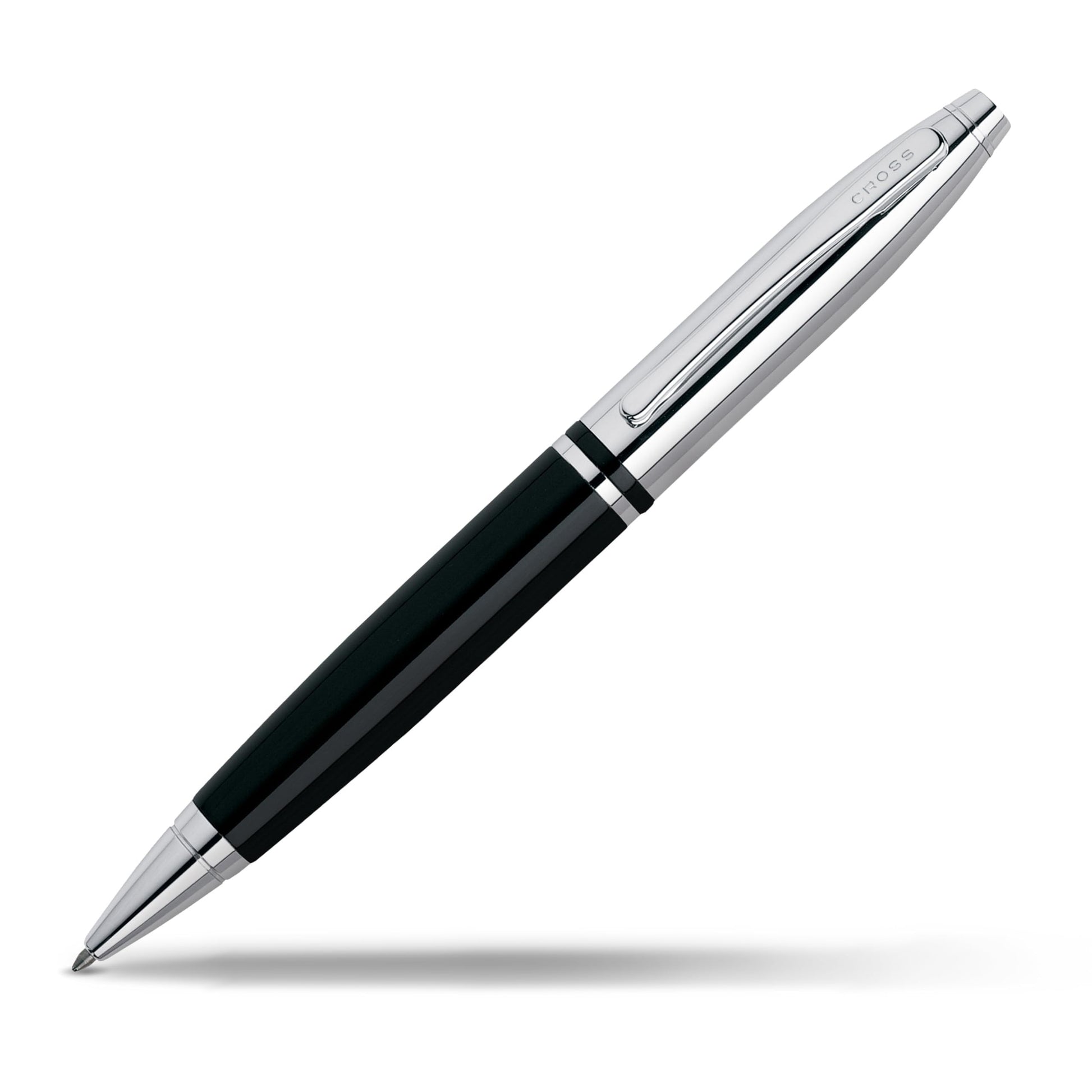 Cross Calais Ballpoint Pen, Chrome & Black Lacquer, Medium Point, Black Ink