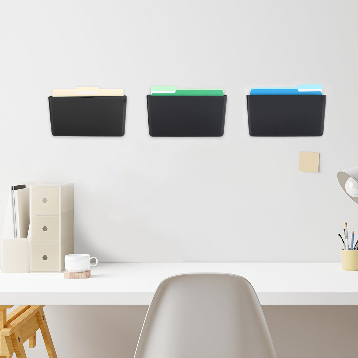 EASEPRES 3 Pack Black Plastic Single Pocket Hanging File Organizer, Wall Mount Paper Mails