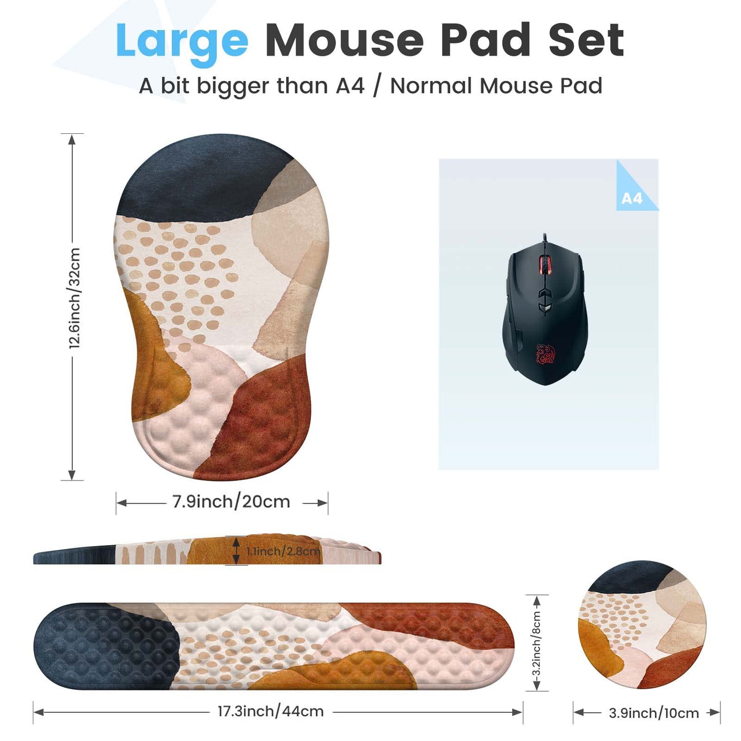 HAOCOO 3-Pcs Memory Foam Desk Set with Wrist Support, Boho Brown