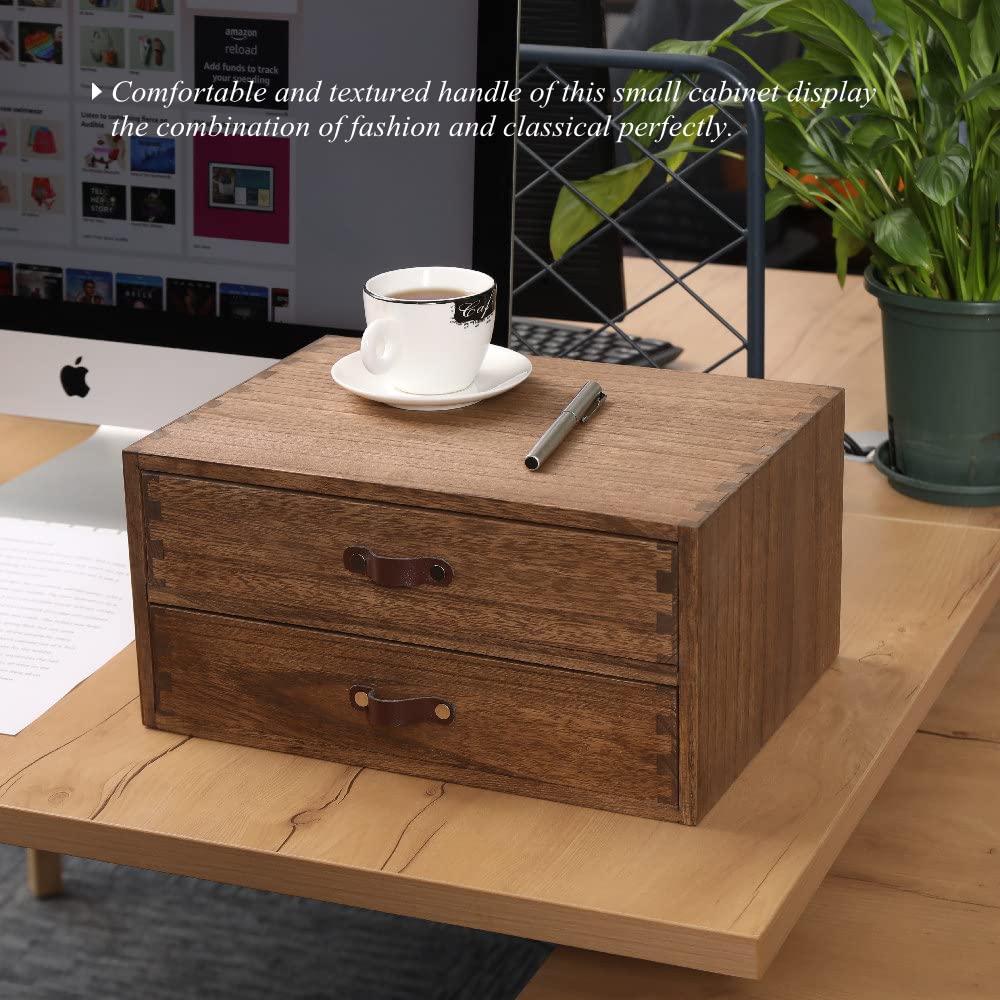 DDYURI Wood 2 Drawer Desktop Organizer Cabinet - Desk Storage Box for Kitchen Counter, Dresser