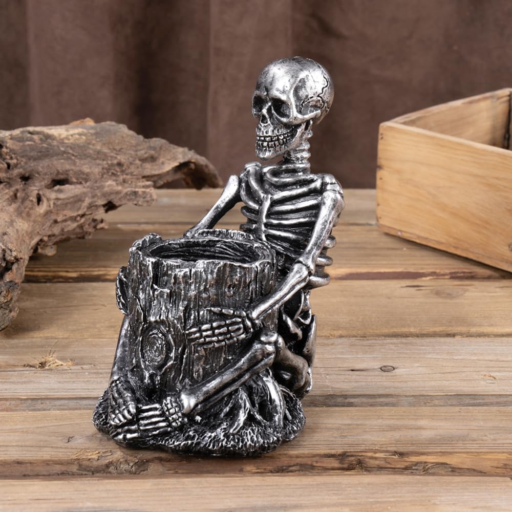 Arola Skull Pen Pencil Holder Skeleton Key Holder Makeup Brush Holder Home Office Desk Supplies