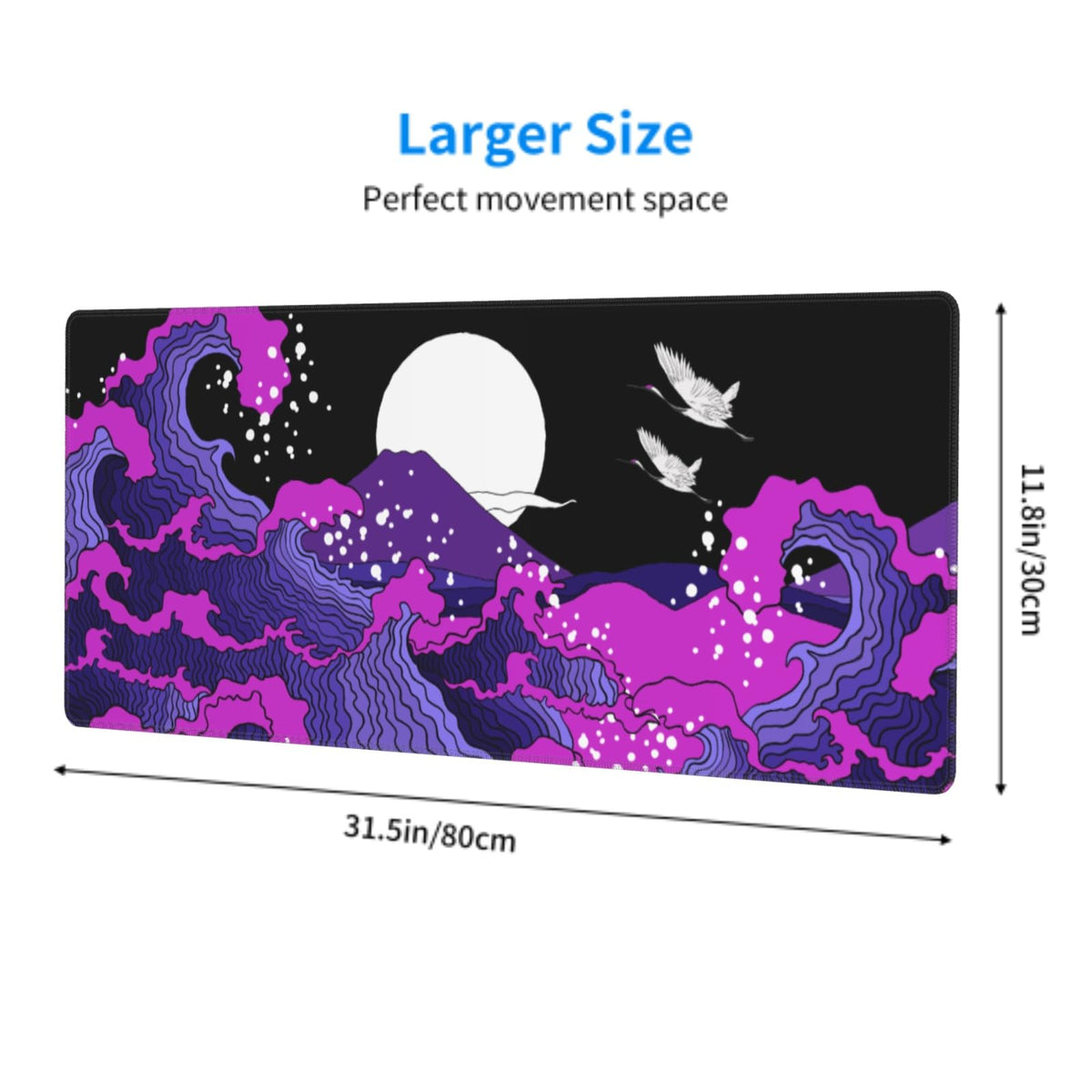 Japanese Balck Blue Purple Wave Gaming Mouse Pad 31.5 X 11.8 Inch XL Cool Style Art Design Print