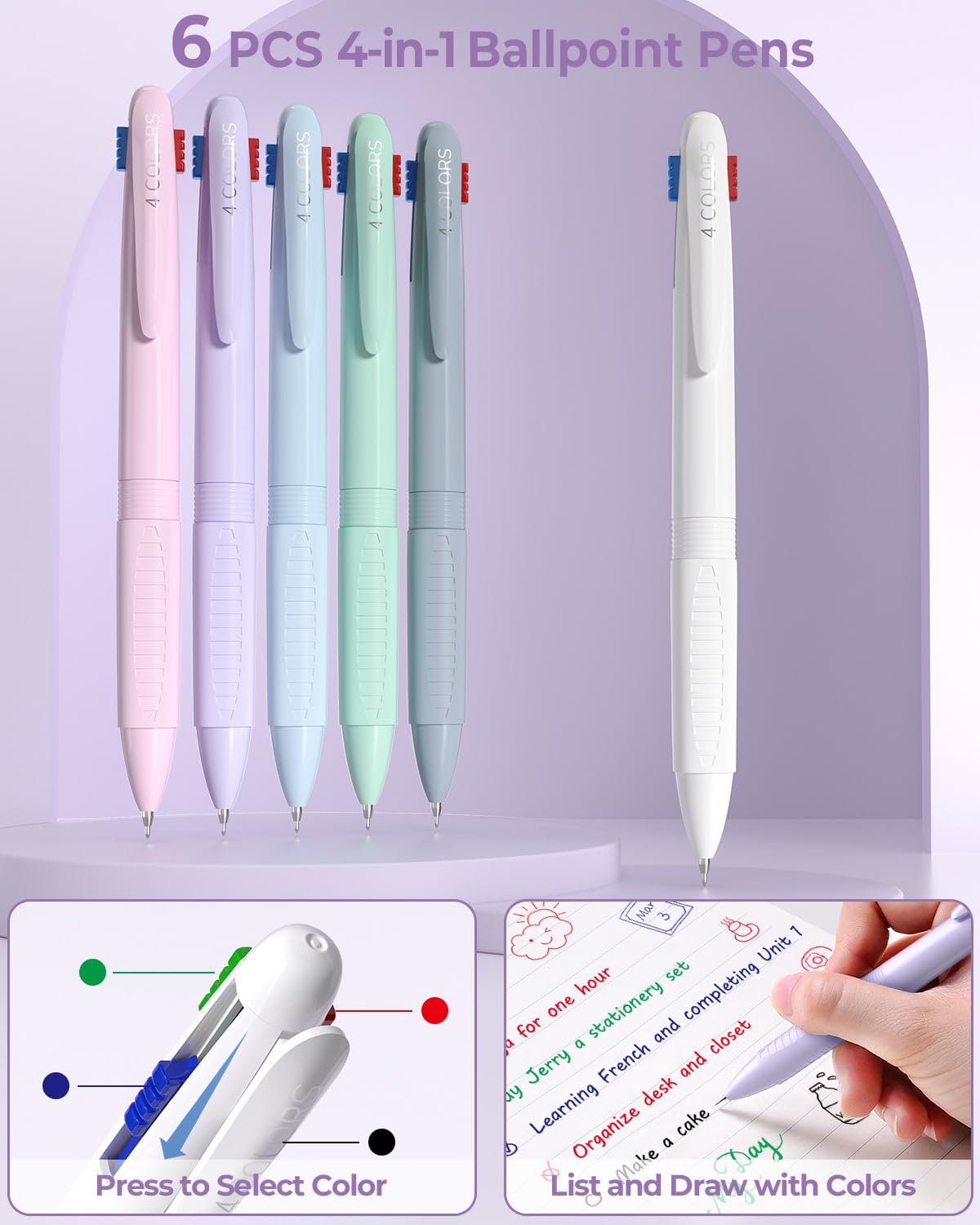 Four Candies 56 PCS School Supplies with Cute Pencil Case (Light Purple)