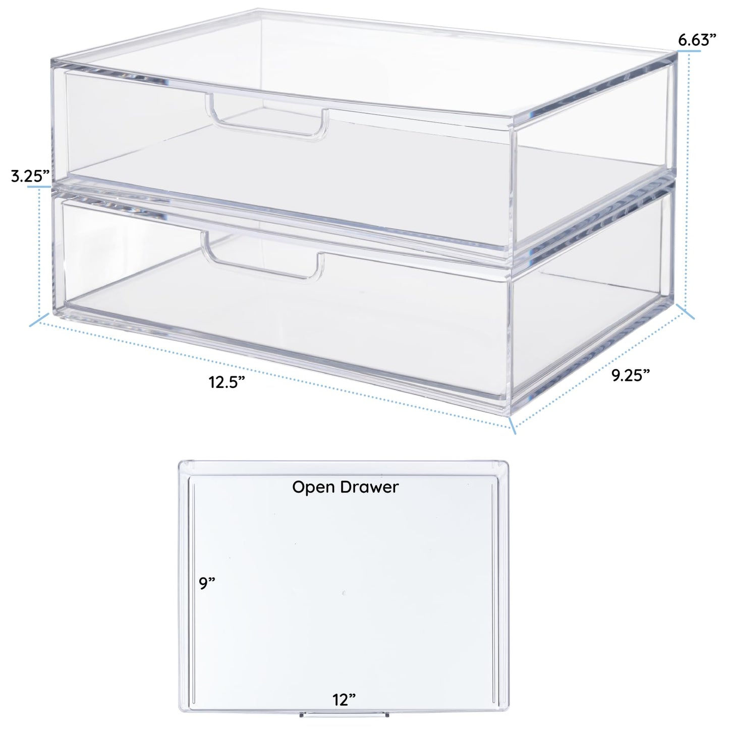 STORi STAX Plastic Stackable Organizer Drawers (Set of 2) Clear | 12.5" Wide | Set Includes Two