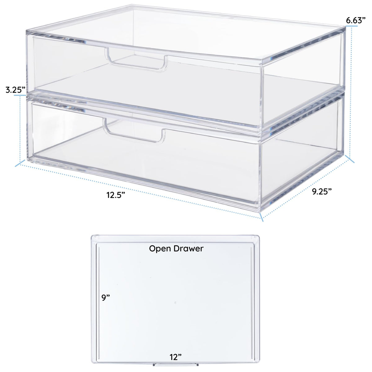 STORi STAX Plastic Stackable Organizer Drawers (Set of 2) Clear | 12.5" Wide | Set Includes Two