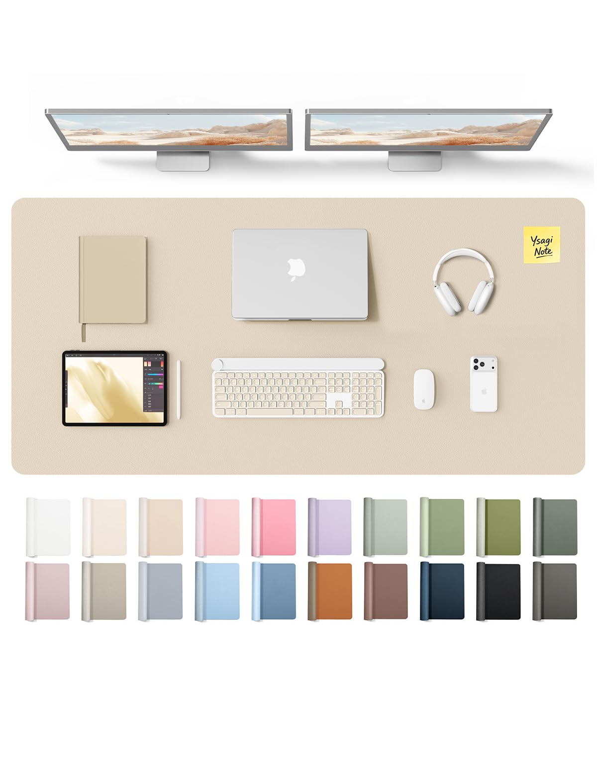 YSAGi Leather Desk Pad Protector, Office Desk Mat, Large Mouse Pad, Non-Slip PU Leather Desk