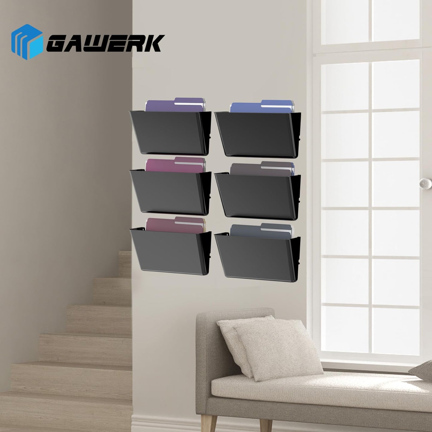 Gawerk Clear Acrylic Single Pocket, Plastic Hanging Wall Mount File Holder for Office Home (Black