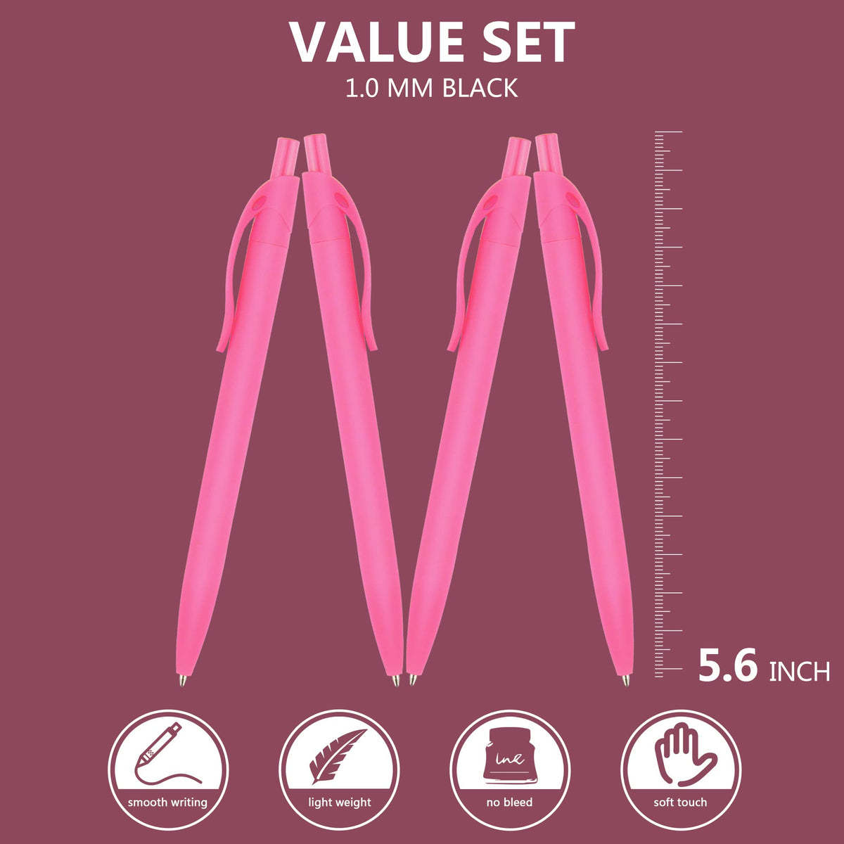deegtran Pens Bulk, 200 Pack No Bleed Pink Barrel Click, Wholesale Retractable Ballpoint Pens, Pens