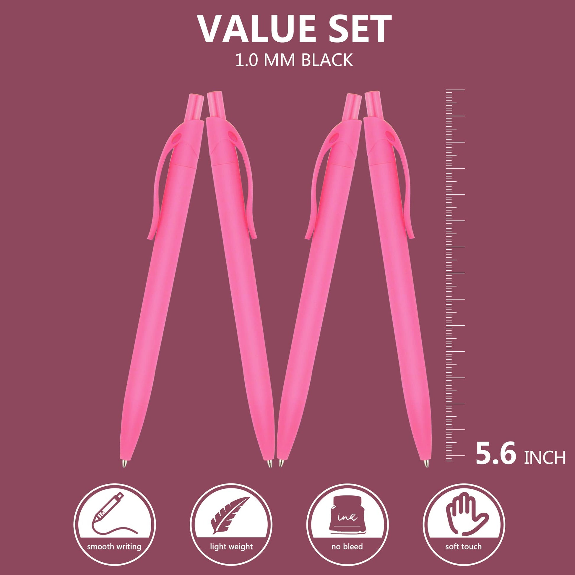 deegtran Pens Bulk, 200 Pack No Bleed Pink Barrel Click, Wholesale Retractable Ballpoint Pens, Pens