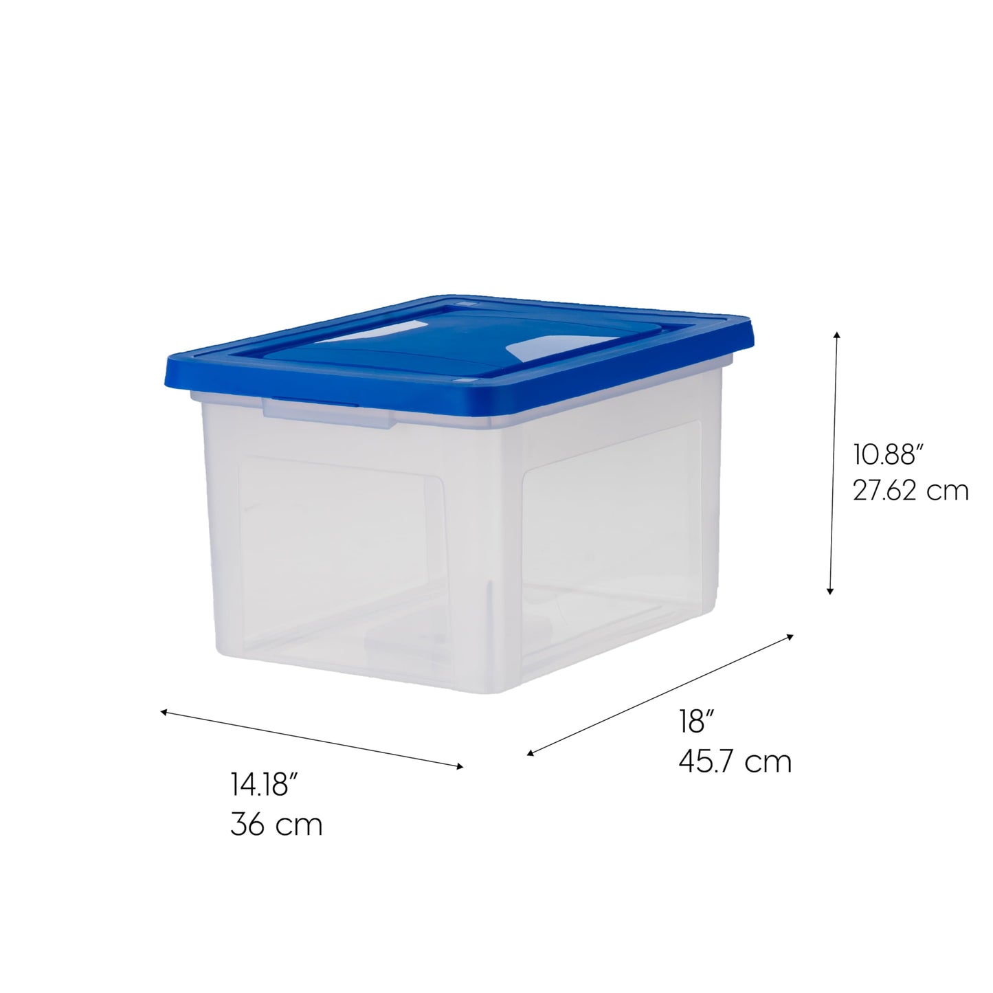 IRIS USA 3-Pack 35 Qt. Letter/Legal File Box with Lid, Clear/Blue