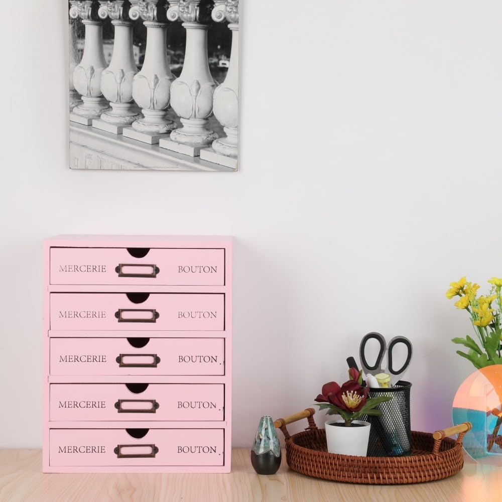 BoxSkivra Small Wooden Drawers Wooden Box with Drawer, Pink 5 Wood Drawer