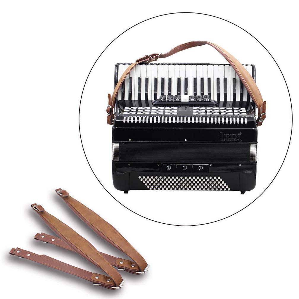 BIBISTORE Soft Leather Adjustable Accordion Shoulder Harness Straps Instrument Accessories (Coffee)