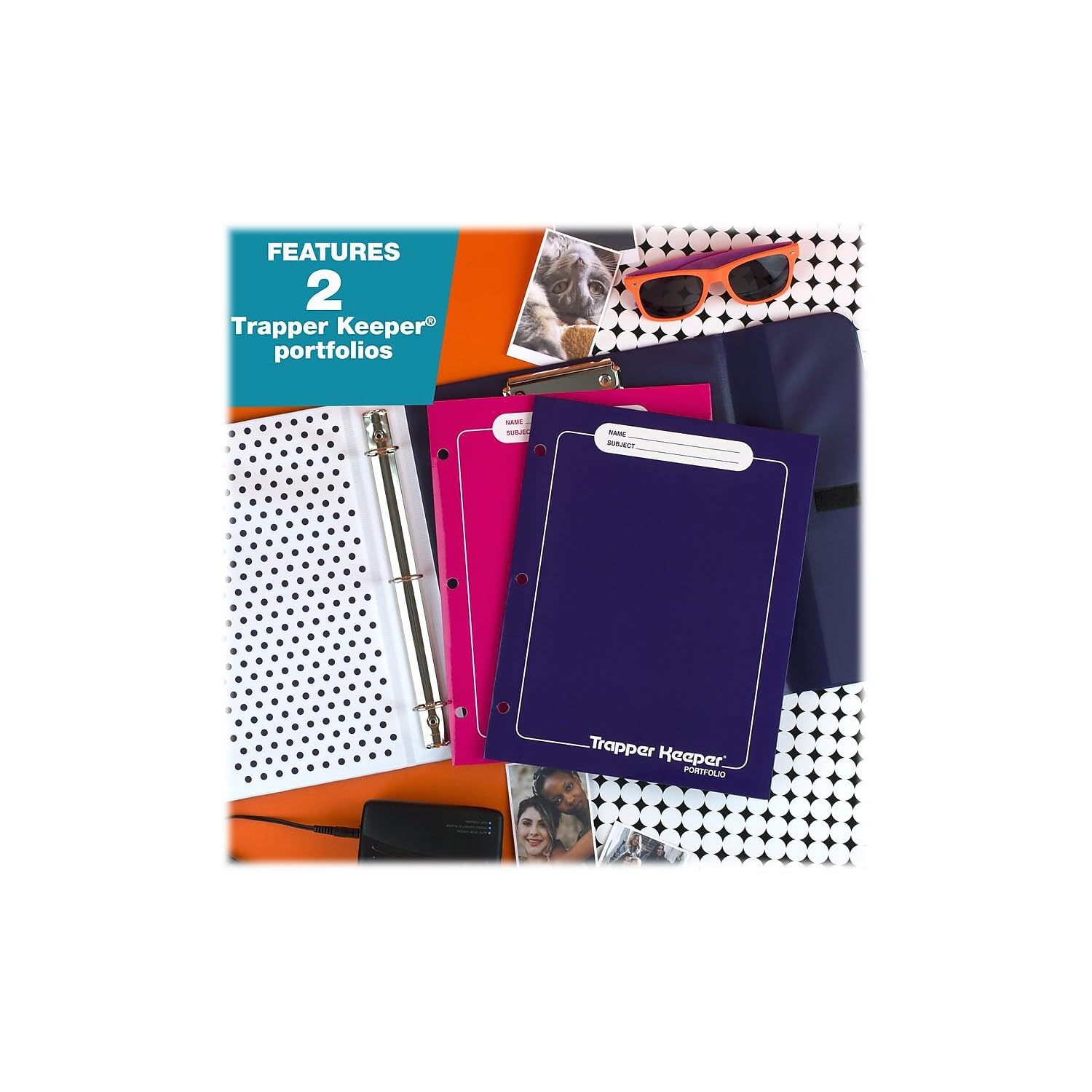 Mead Trapper Keeper Binder, Retro Design, 1 Inch Binder, 2 Folders and Extra Pocket, Metal Rings