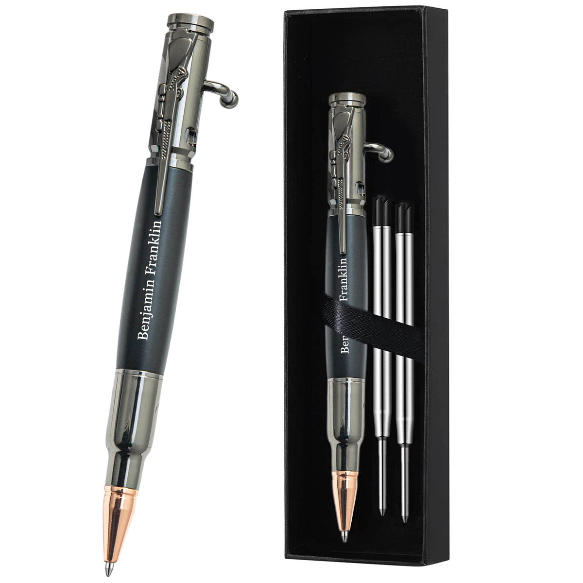 Blireana Personalized Bolt Action Pen Gift Set,Free Engraved Metal Ballpoint Pen with 2