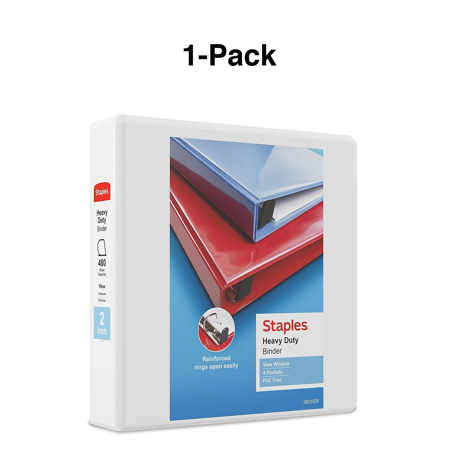 Staples Heavy-Duty 2-Inch D-Ring View Binder, White, 450 Sheets