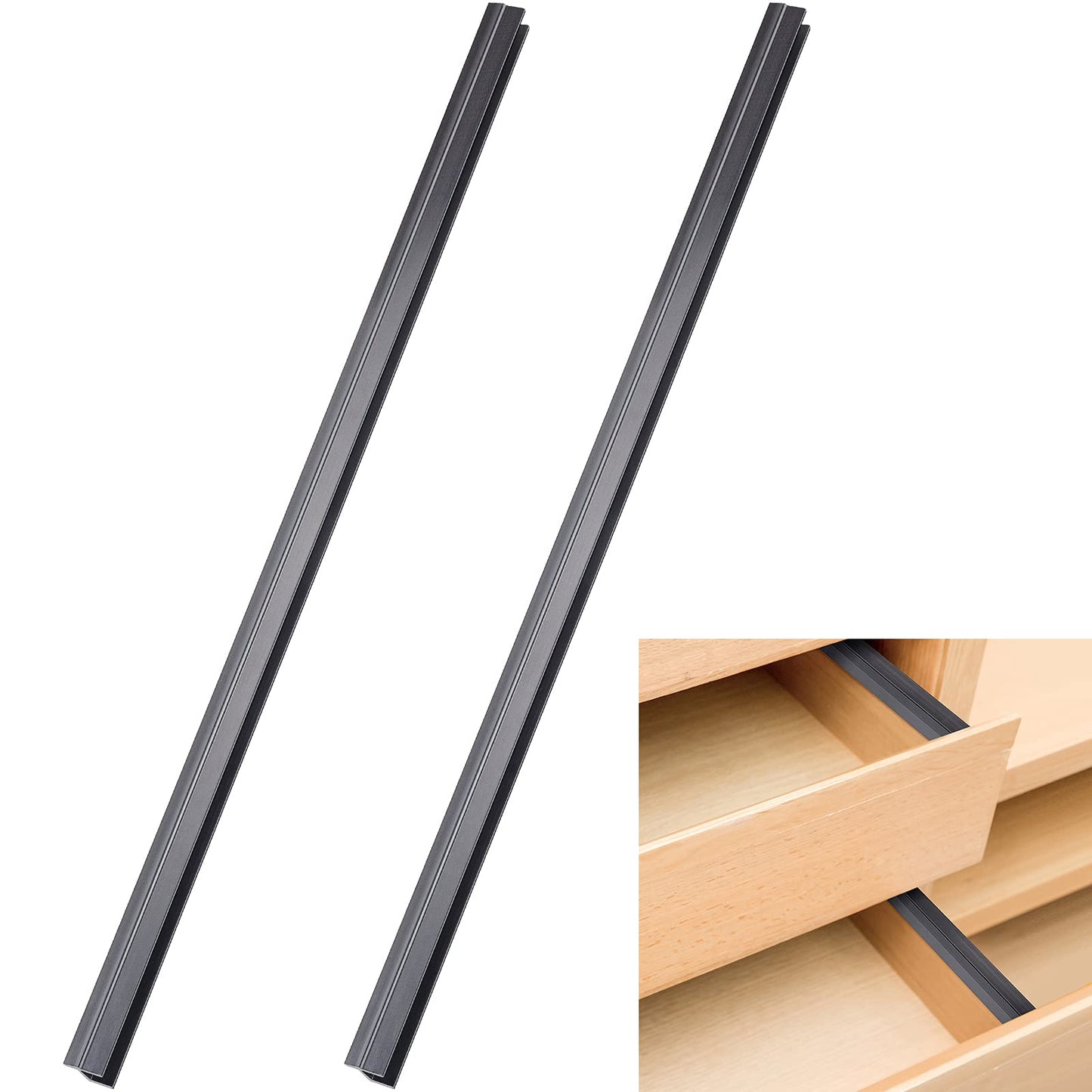 Chinco 2 Pcs PVC Drawer Hanging File Rail Black, for 1/2 Inch-wide, 24 Inch