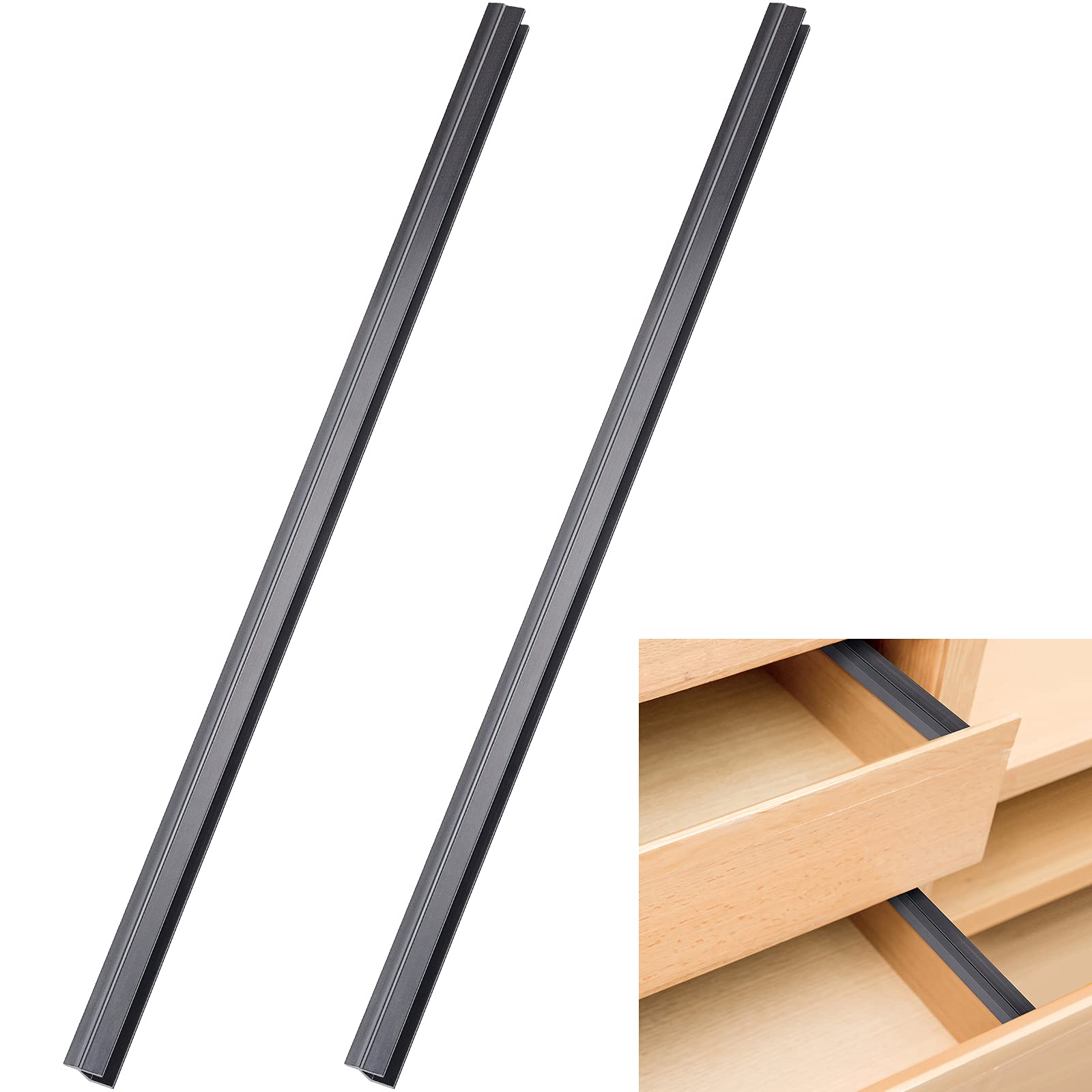 Chinco 2 Pcs PVC Drawer Hanging File Rail Black, for 1/2 Inch-wide, 24 Inch
