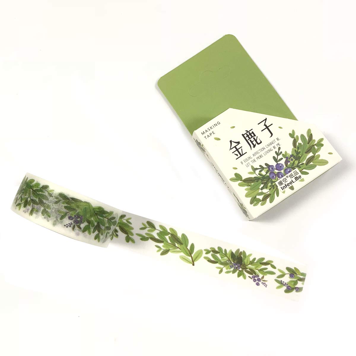 Wrapables Flowers and Greens Washi Masking Tape, 15mm x 7m Evergreen