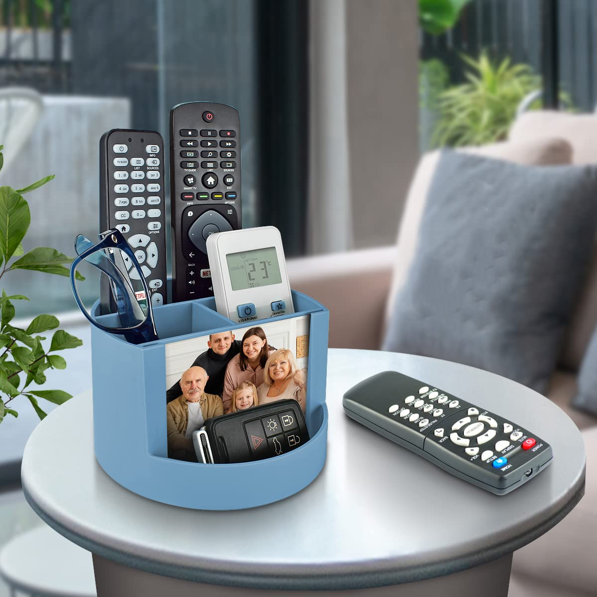Acrimet Compact Desktop Organizer, 4 Spacious Slots, Round Pencil and Accessories Holder with Photo