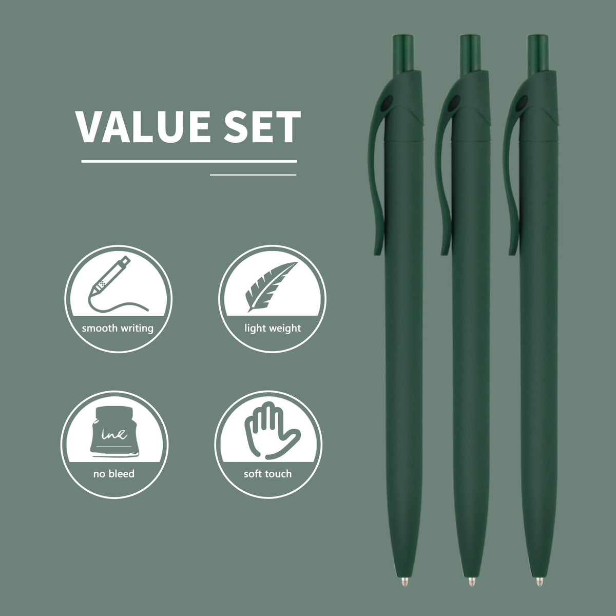 deegtran Pens Bulk, 50 Pack No Bleed Green Click, Wholesale Retractable Ballpoint Pens, Pens Medium