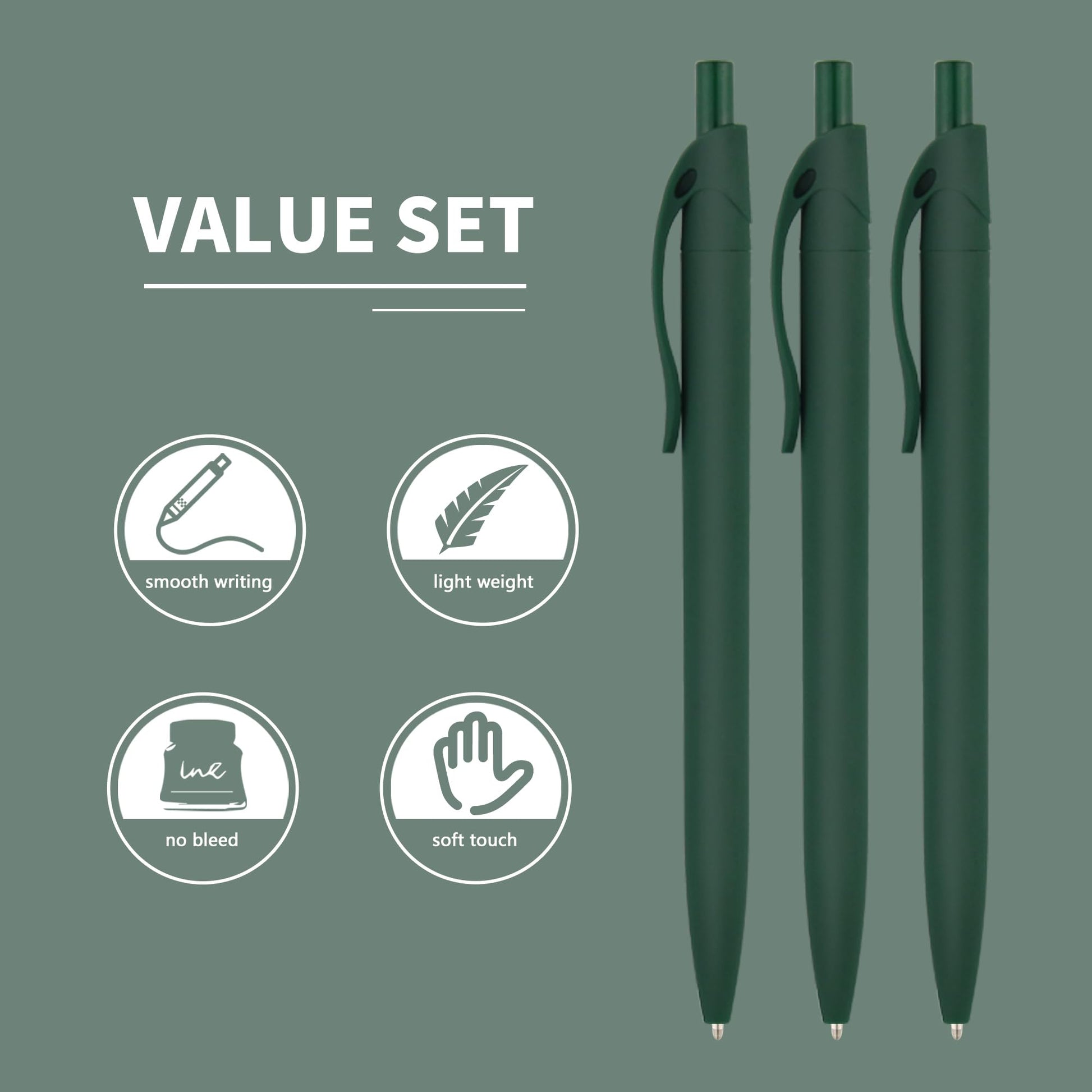 deegtran Pens Bulk, 50 Pack No Bleed Green Click, Wholesale Retractable Ballpoint Pens, Pens Medium