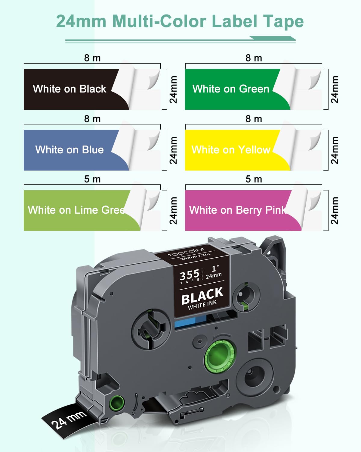 6-Pack 24mm 0.94" Color Tape Compatible for Brother Label Maker Tape 1 Inch