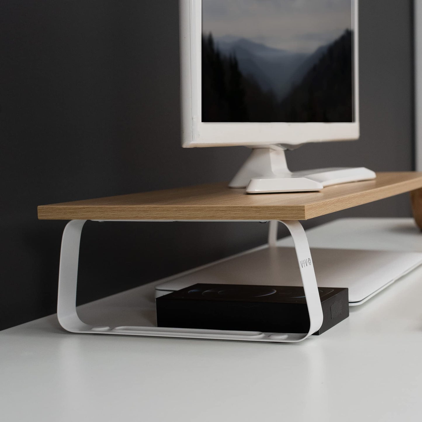 VIVO 24 inch Monitor Stand, Wood and Steel Desktop Riser, Screen, Keyboard, Laptop, Small TV