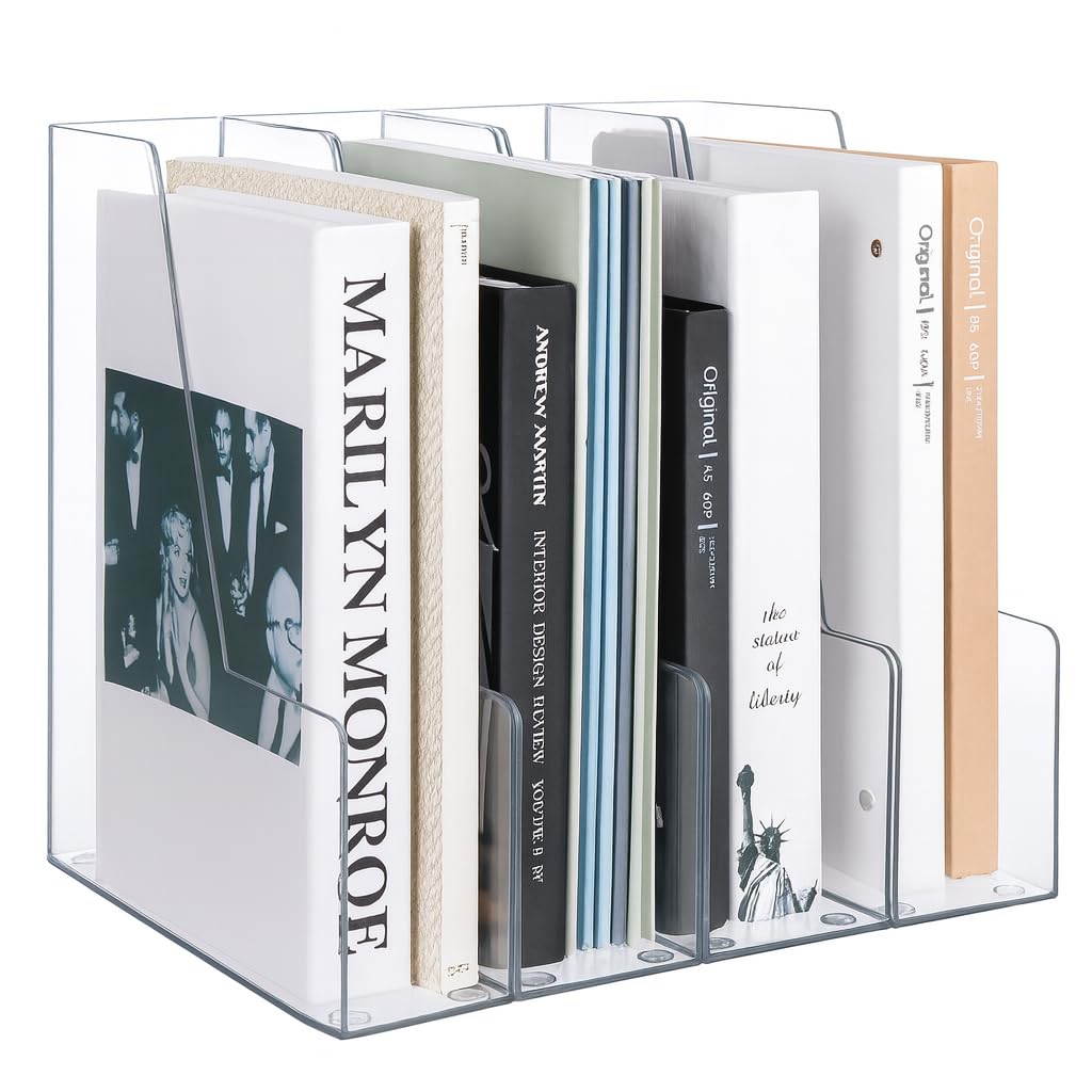 Clear Vertical Magazine File Holder, Plastic Desk Organizer Binder, 4PC