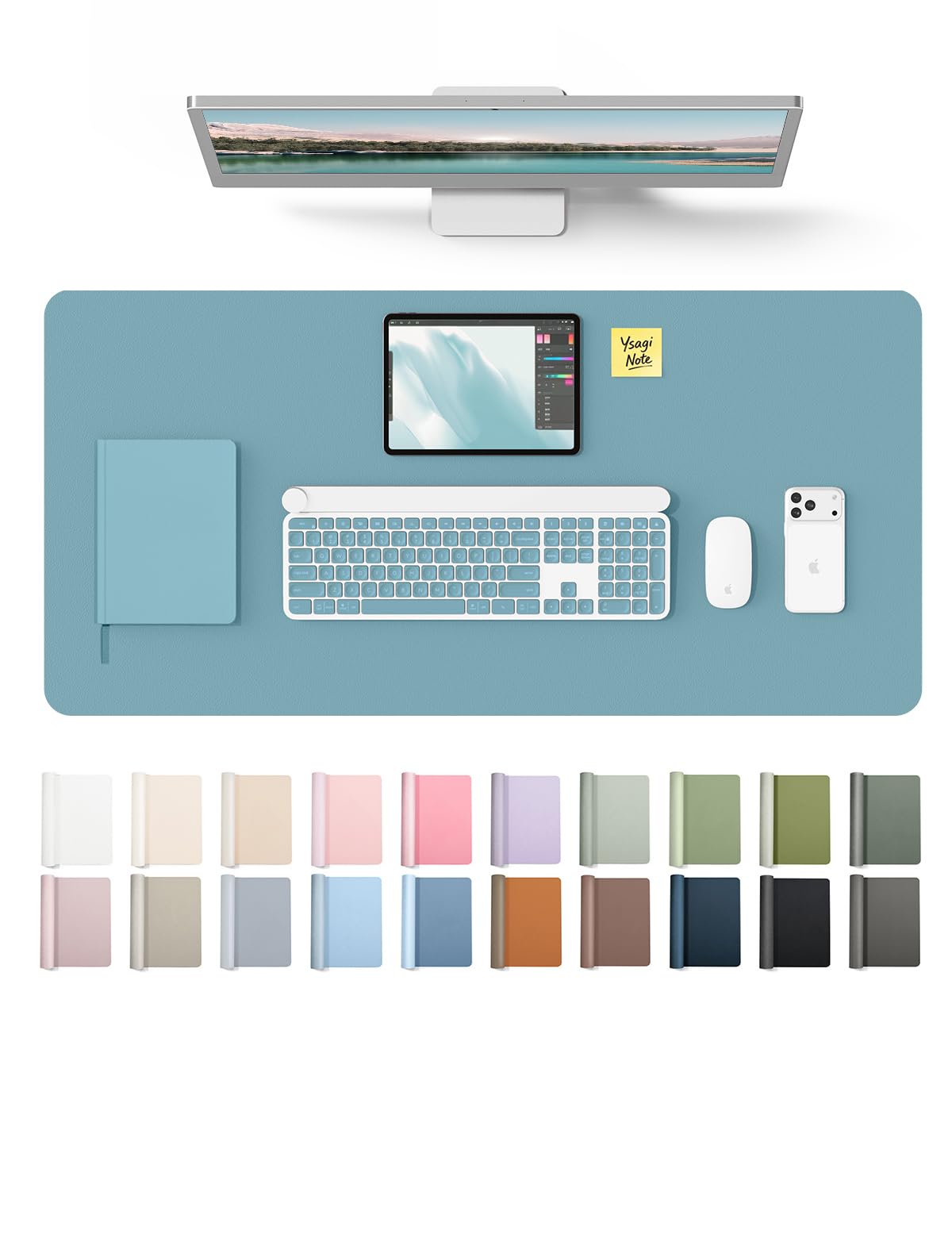 YSAGi Leather Desk Pad Protector, Office Desk Mat, Large Mouse Pad, Non-Slip PU Leather Desk