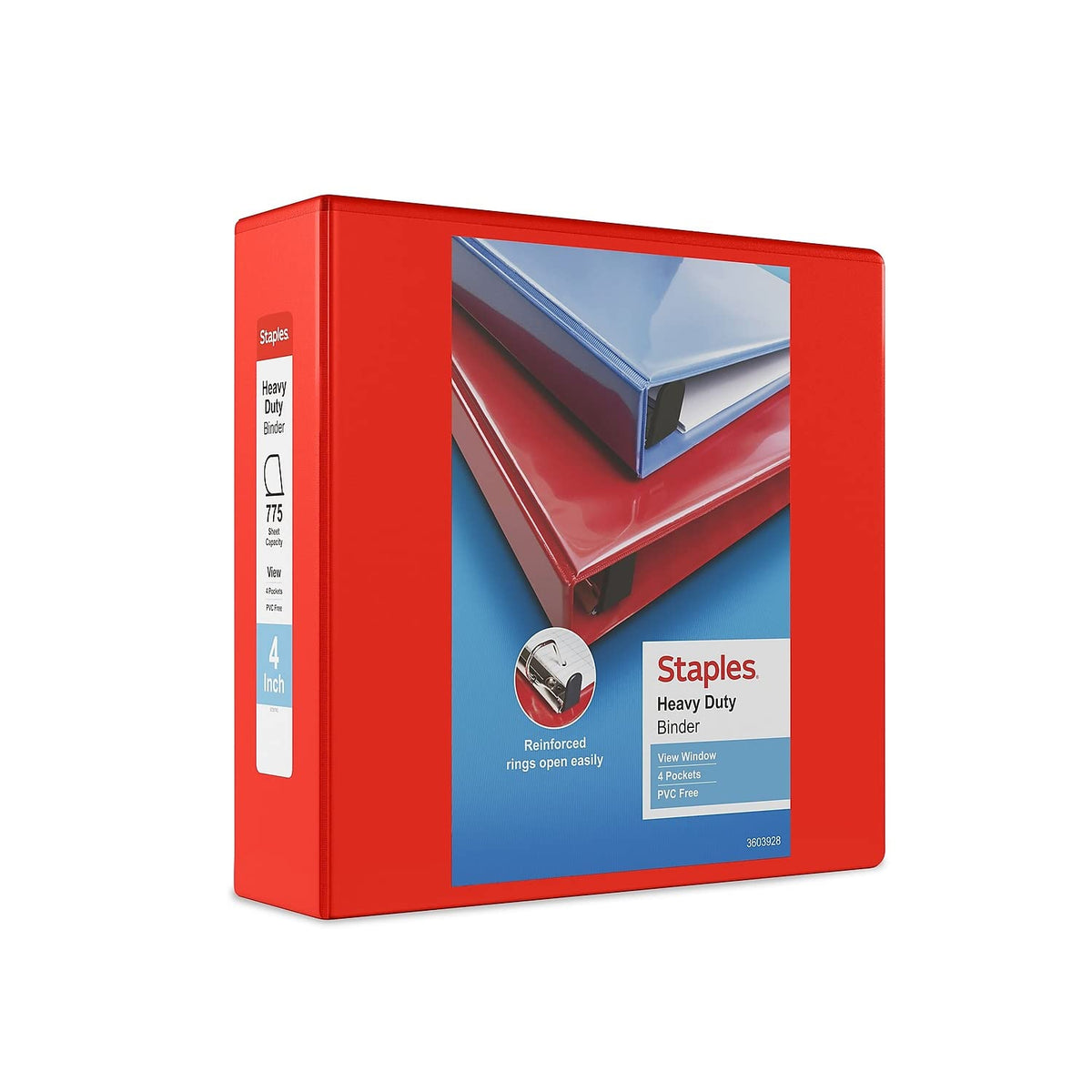 Staples Heavy-Duty 4-Inch D-Ring View Binder, Red, 800 Sheets