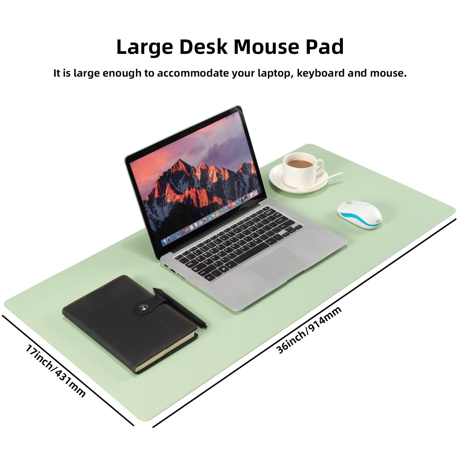 Wolaile PU Leather Desk Pad,36x17 in Large Computer Desk Mat,Waterproof Non-Slip Desk Blotter