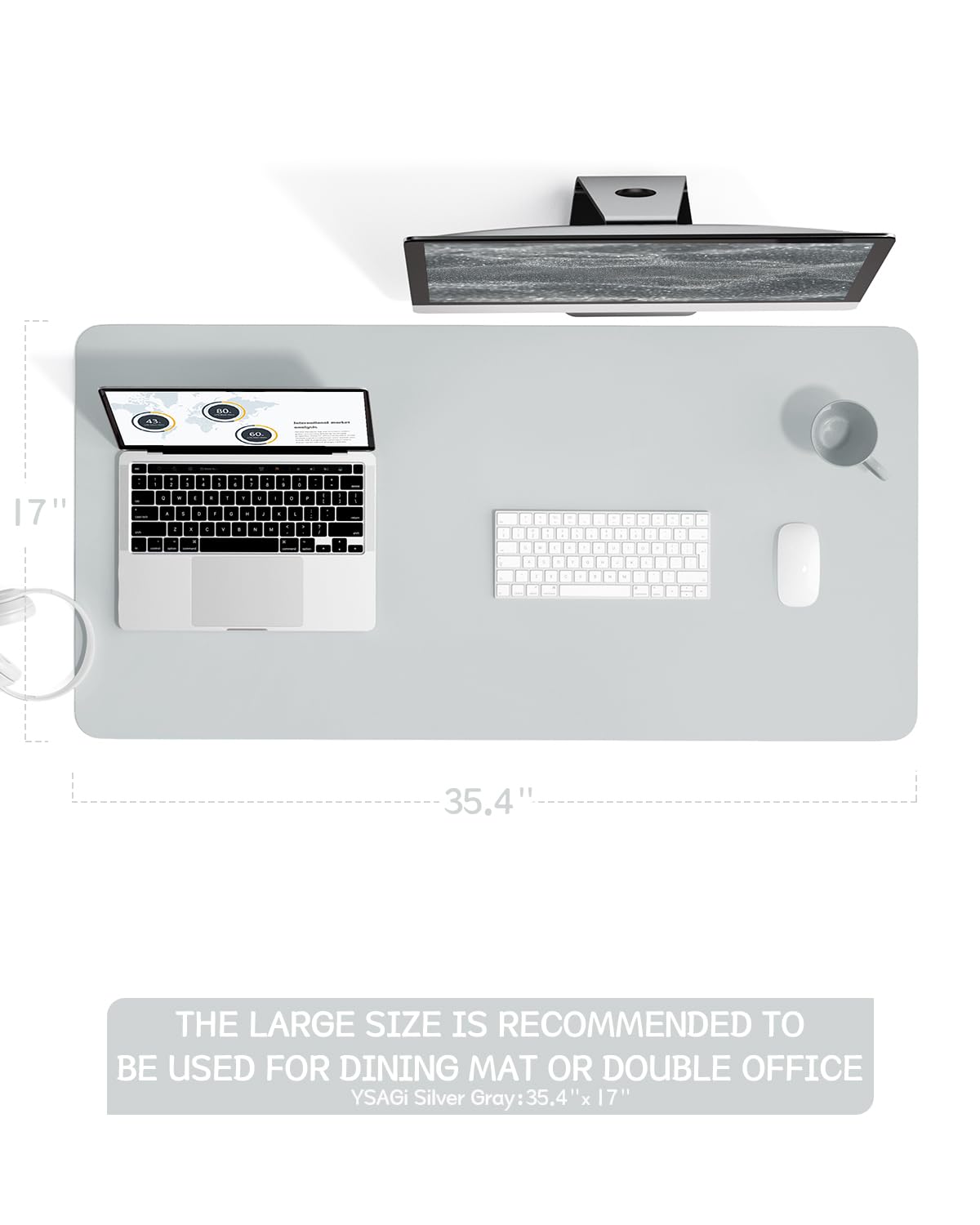 YSAGi Non-Slip Leather Desk Pad L Size, Waterproof Laptop Computer Desk Keyboard Mat, Table
