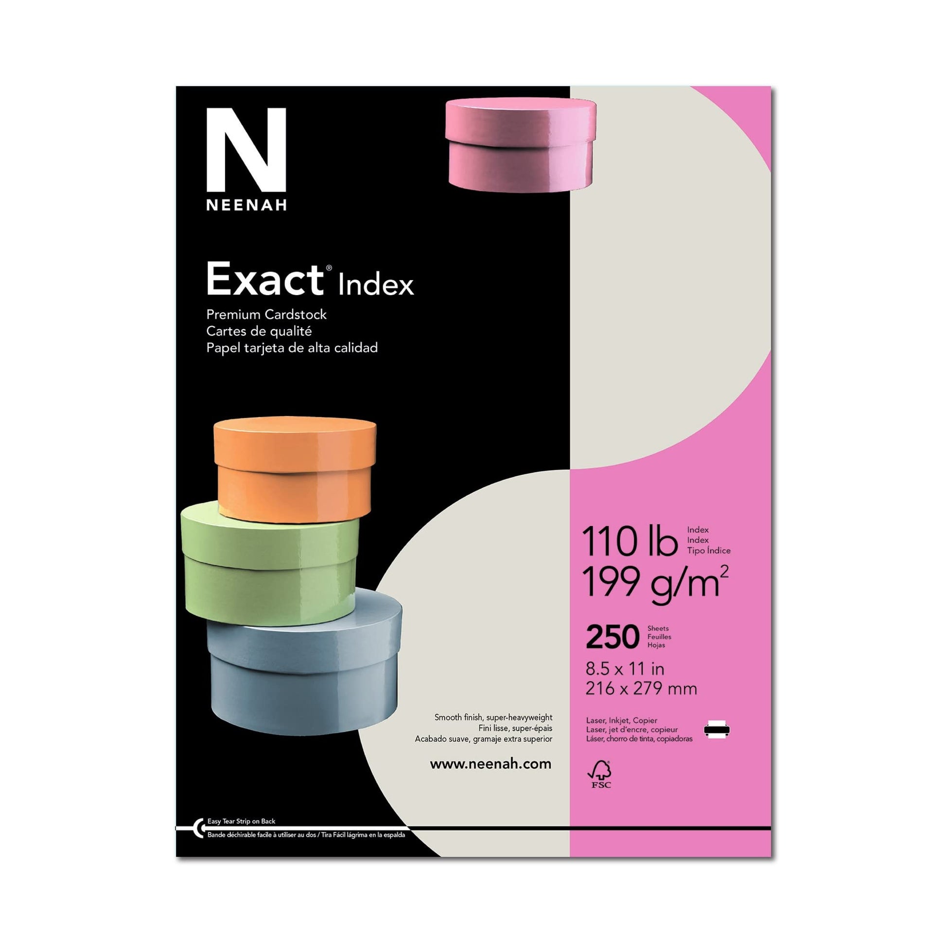 Neenah Paper Exact Index Card Stock, 110 lb Index Weight, 8.5 x 11, Gray, 250/Pack