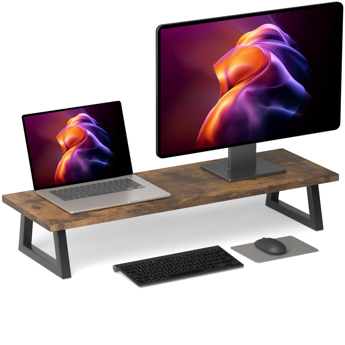 TEAMIX 31.5 inch Dual Monitor Stand Riser, TV Riser, Wood Desk Organizer