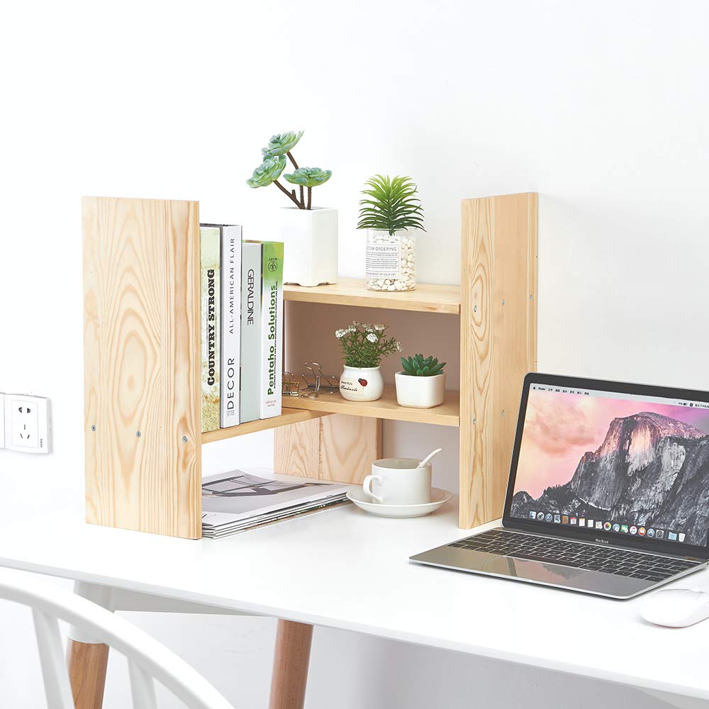 Liry Products Beige Adjustable Extendable Natural Wood Desktop Organizer Caddy Desk Organizer