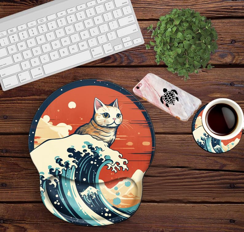 Cat Mouse Pad with Wrist Support Moon Mousepad Wrist Rest Gel Mouse Mat Gaming Cushion Mouse Pads