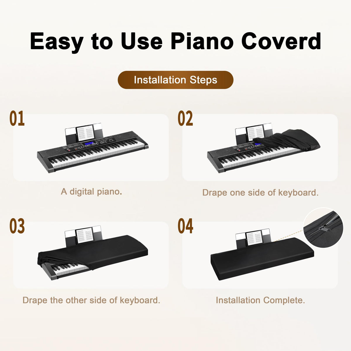 Explore Land 88 Keys Piano Keyboard Cover with Music Stand Opening, Black