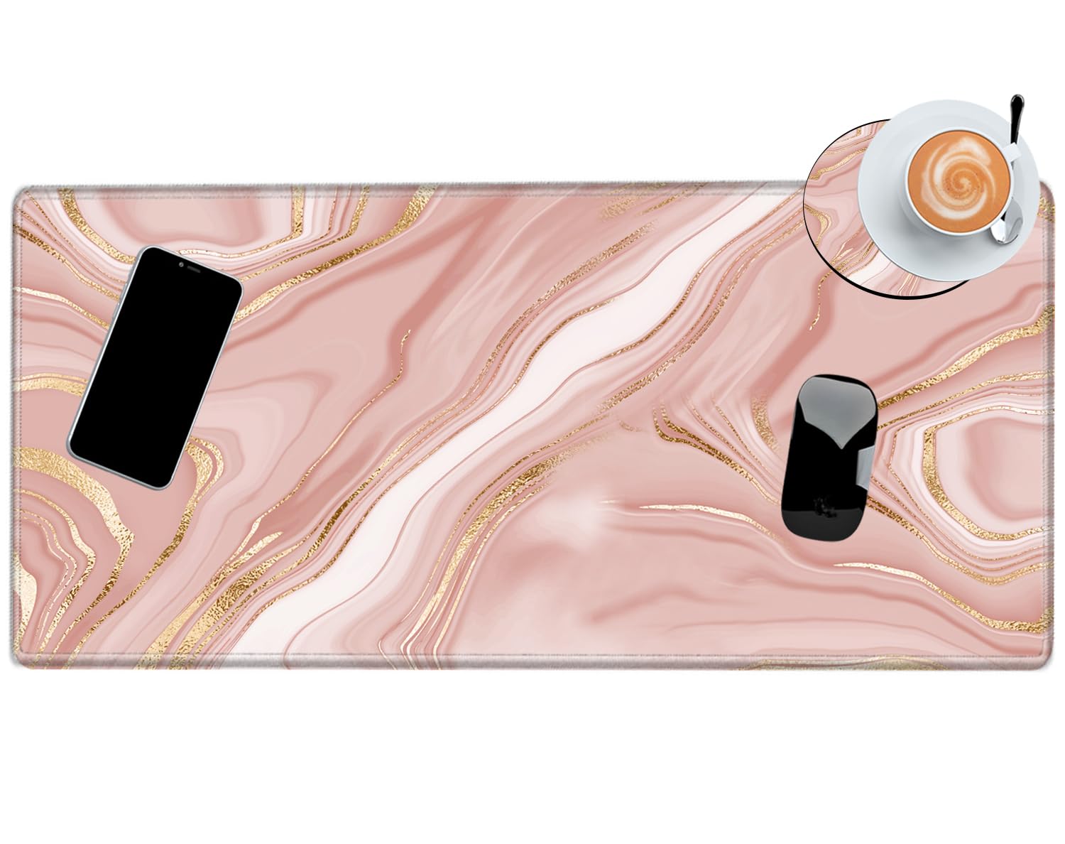 Gold Pink Marble Mouse Pad 24 x 12 inch Mousepad Gaming Desk Mat Large Computer Pad with Non-Slip