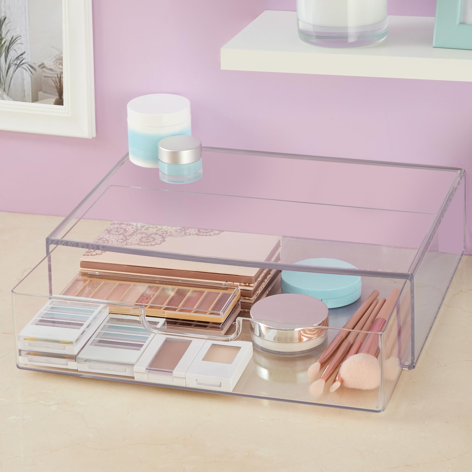 STORi STAX Plastic Stackable Organizer Drawer in Clear | 12.5-inches Wide | Organize Office Desk