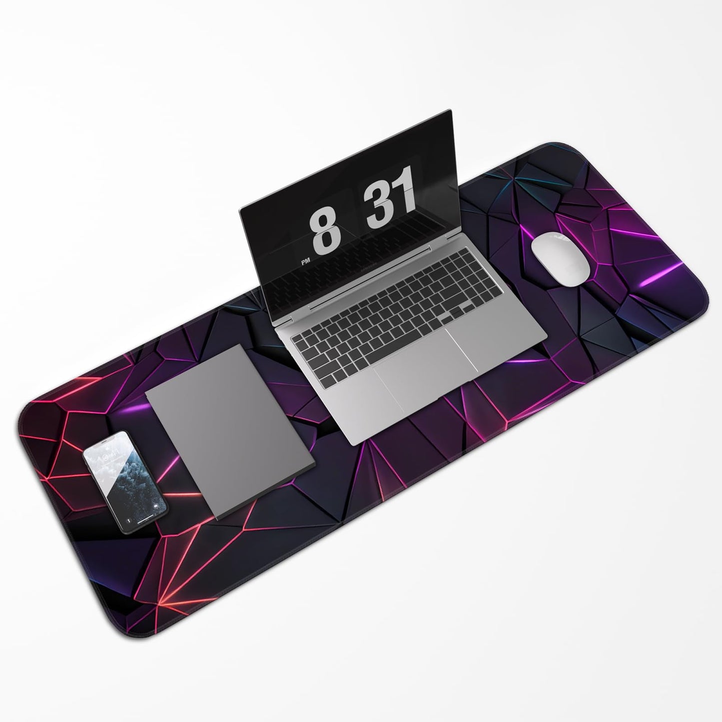 Stylish Geometric Design Gaming Mouse pad, Non-Slip Rubber Base, Stitched Edges, 31.5x11.8 inch