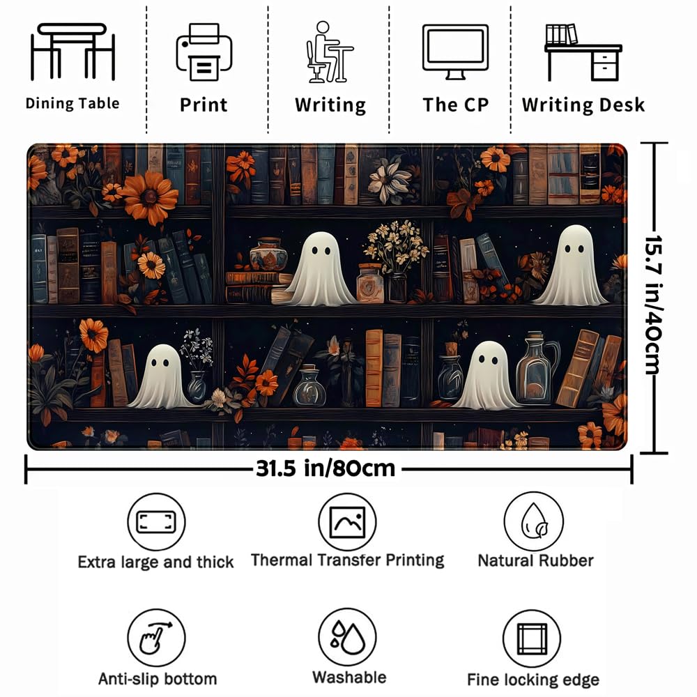 Cute Ghost Desk Mat Dark Vintage Large Mouse Pad Gaming Black Mouse Pad XXL Large Gaming Mousepad