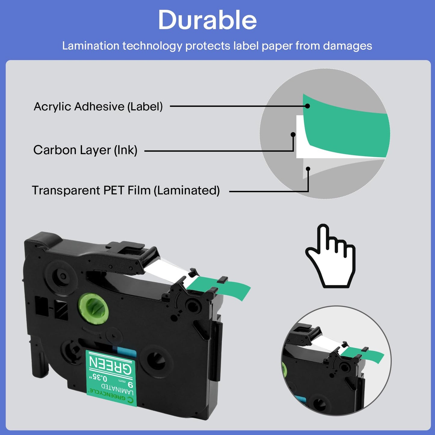GREENCYCLE Compatible for Brother P-Touch Label Tape TZe-725 9mm 0.35" Laminated Green TZe725