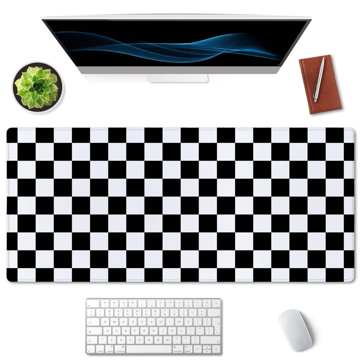 SSOIU Checkered Desk Mat Extended Gaming Mouse Pad (35.5x15.7 in), Large Stable Rubber Base
